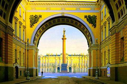 Вид на Александровскую колонну из-под арки Главного штаба | Санкт-Петербург